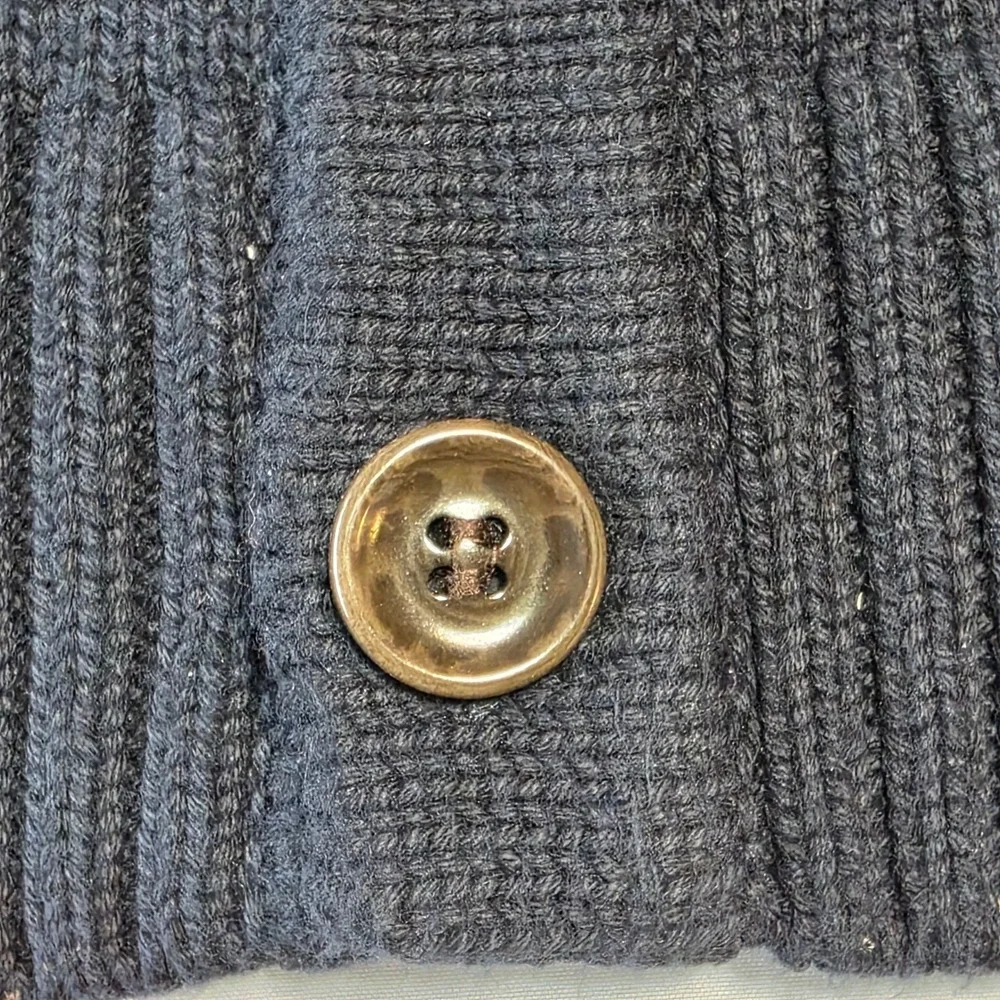 LL Bean Cardigan Sweater Cotton Knit V-Neck Large Navy Blue Grandpacore‎